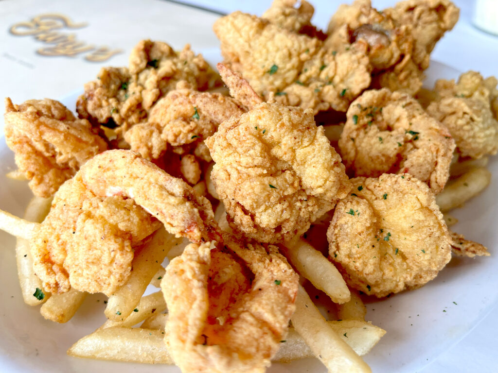 Shrimp plate at Fury's Restaurant, showcasing the best seafood near Jazz Fest.